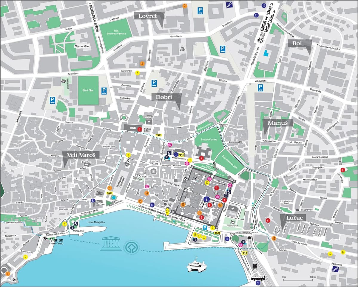 mapa da cidade vella split, croacia