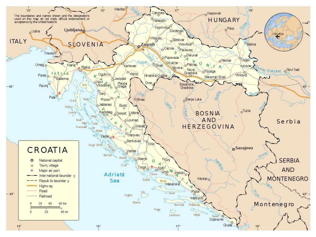 mapa de croacia con cidades