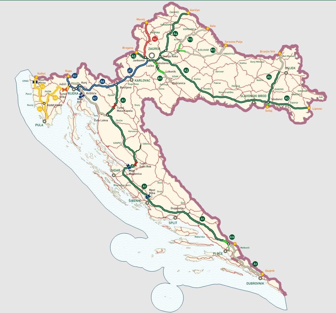 croata autoestradas mapa