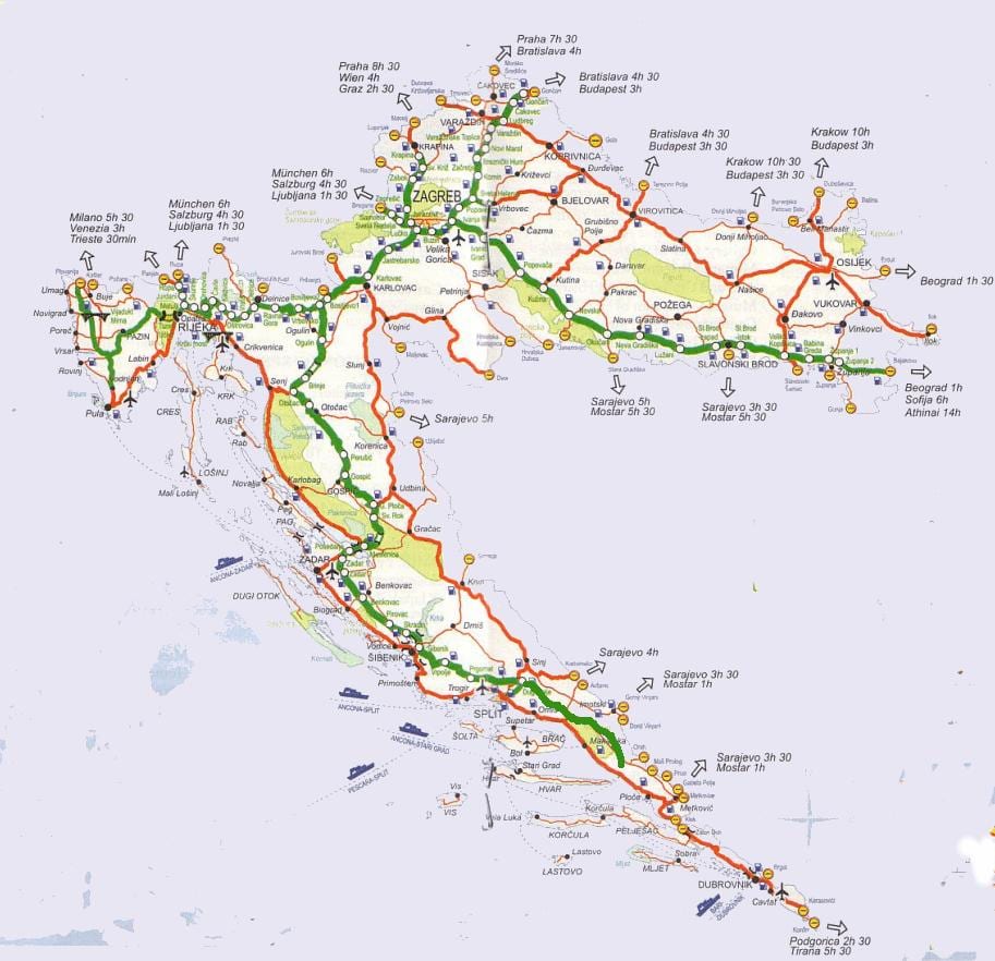 mapa de croacia estrada viaxe