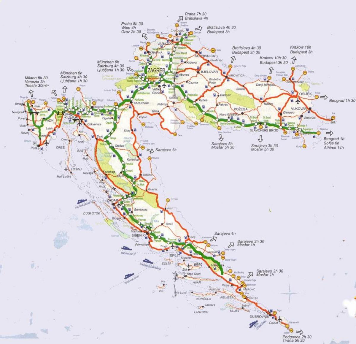 detallado mapa do camiño de croacia