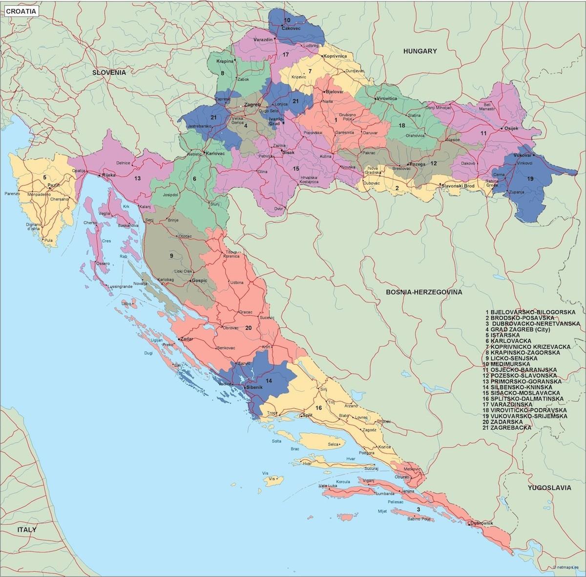 mapa de croacia mapa vectorial