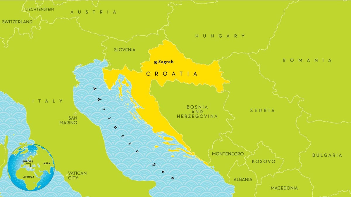 mapa de países preto de croacia