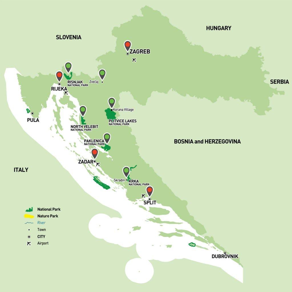 mapa de croacia parques nacionais 