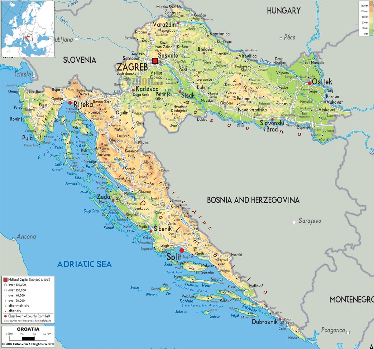 mapa de croacia río