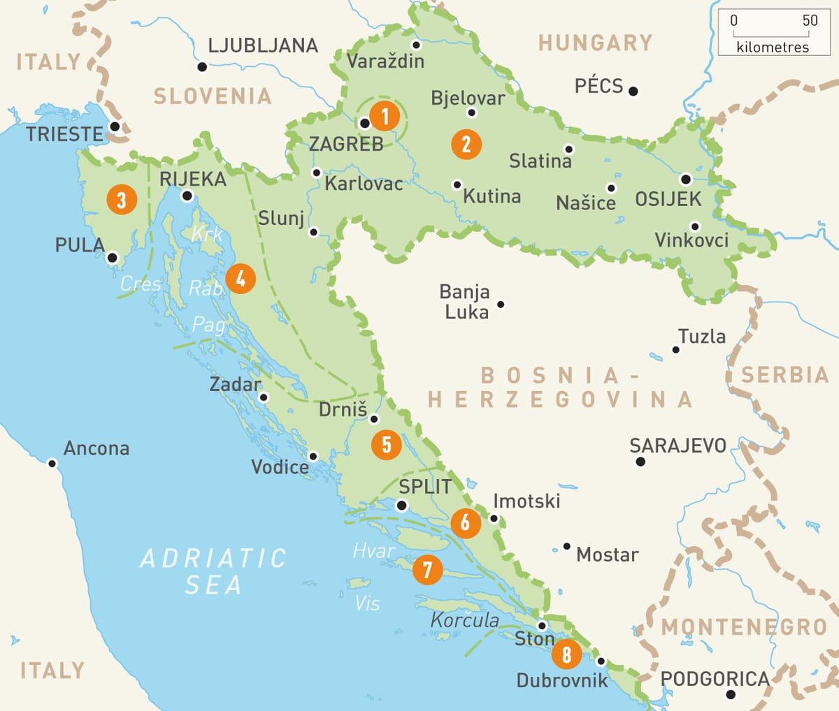 mapa de croacia rexións 