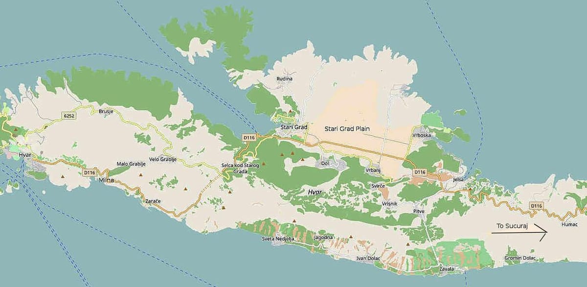 mapa da illa de hvar croacia