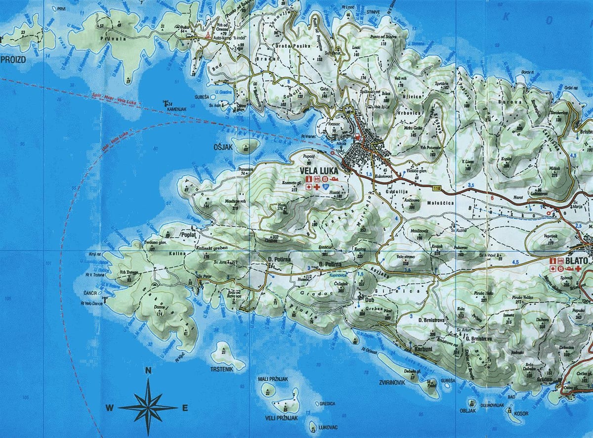 mapa de korcula croacia