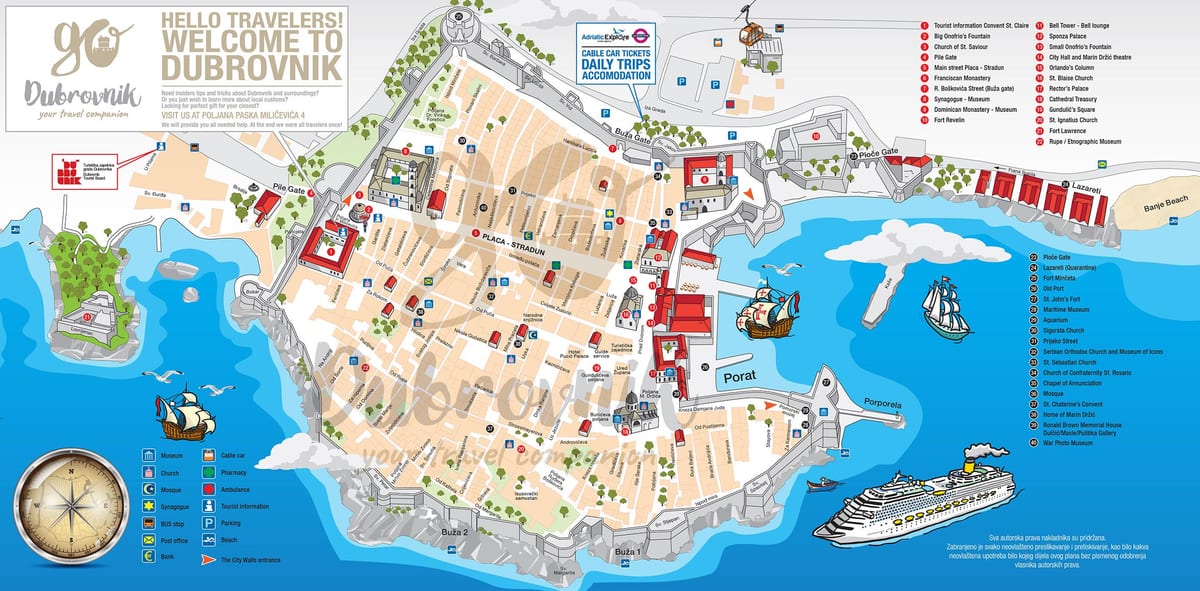 mapa da cidade vella, dubrovnik (croacia