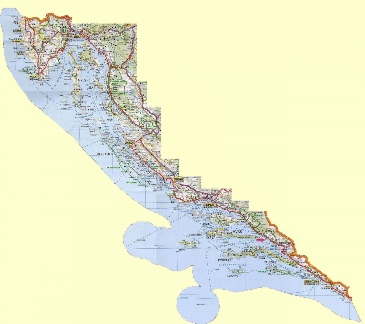 mapa da costa croata e illas