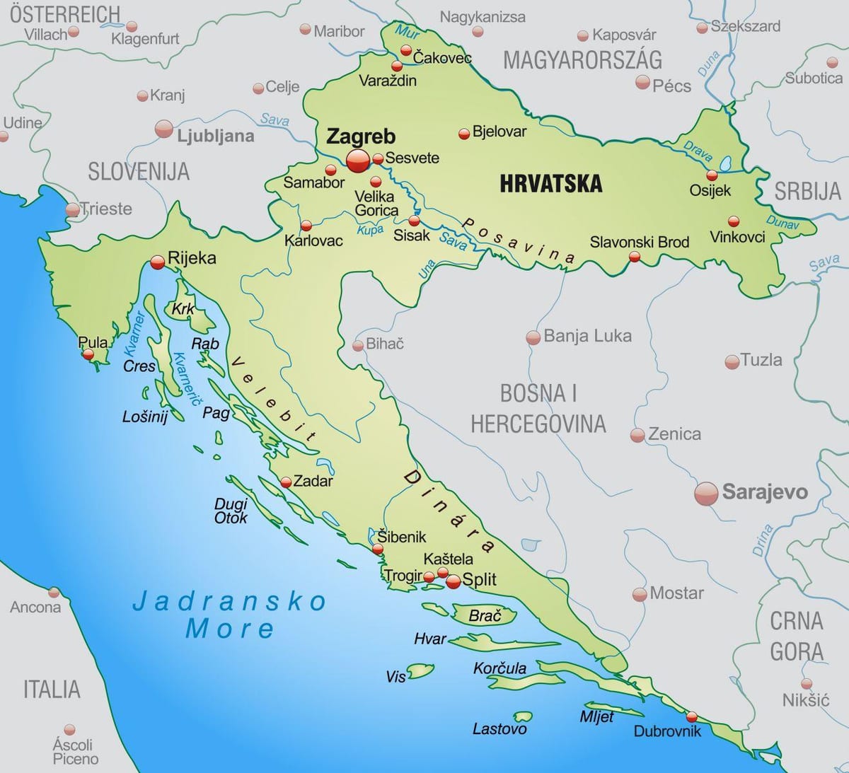 norte de croacia mapa